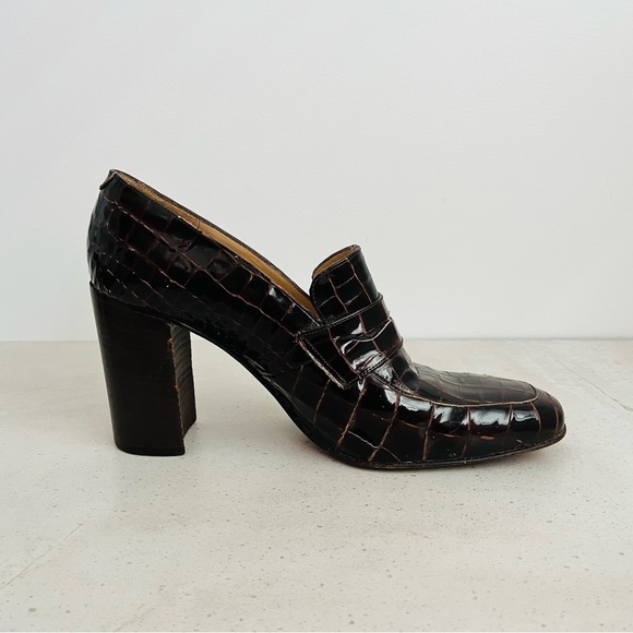 Vintage Free Lance Paris. Heeled Loafers in Dark Brown Shiny Leather - Picture 4 of 5